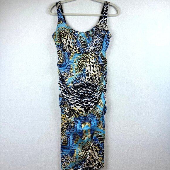 Signature by Sangria Animal Snake Print Dress Womens 4 Satin Cocktail Party Y2K - Picture 1 of 14